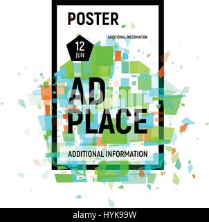 Isolated abstract colorful broken glass explosion in rectangular frame, ad place poster in green shades,geometric elements vector illustration Stock Vector