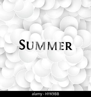 Isolated abstract paper art style white color flowers seamless texture, floral pattern with word summer vector illustration Stock Vector