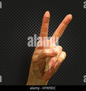Isolated abstract realistic human hand image on black background, two fingers peace or victory sign vector illustration Stock Vector