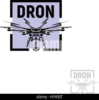 Isolated square shape violet color quadrocopter logo on white background, unmanned aerial vehicle logotype, rc drone vector illustration Stock Vector