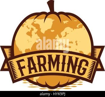 Isolated abstract orange color round shape pumpkin logo on white background, farming logotype,autumn vegetable, unusual globe vector illustration Stock Vector