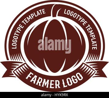 Isolated abstract brown color round shape pumpkin logo on white background, farming logotype,autumn vegetable vector illustration Stock Vector