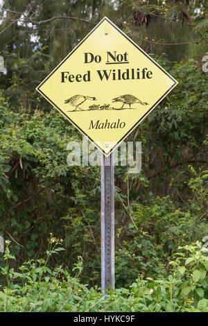 Do Not Feed Wildlife, Mahalo, sign, Kilauea Point National Wildlife Refuge, Kauai, Hawaii, USA Stock Photo