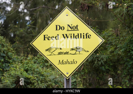 Do Not Feed Wildlife, Mahalo, sign, Kilauea Point National Wildlife Refuge, Kauai, Hawaii, USA Stock Photo