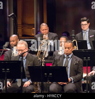 Jazz of the ‘50s: Overflowing with Style concert, Jazz at Lincoln Center orchestra, Wynton Marsalis, orchestra leader, playing trumpet Stock Photo
