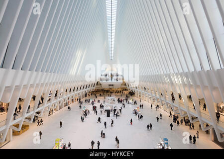 World Trade Center New York USA transport hub, designed by architect Calatrava Stock Photo