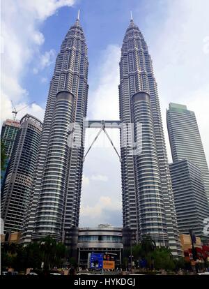 KUALA LUMPUR, MALAYSIA - JANUARY 14, 2017: Petronas Twin Towers at KLCC City Center. The most popular tourist destination in Malaysian capital Stock Photo
