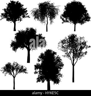 Set of editable vector silhouettes of generic trees Stock Vector