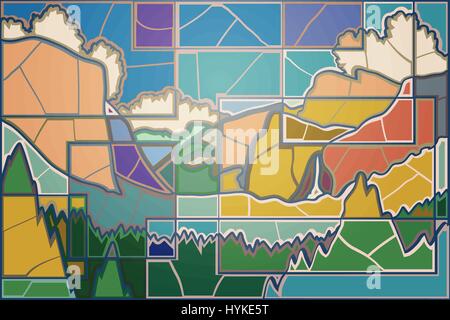 Editable vector mosaic illustration of the Yosemite valley in California Stock Vector