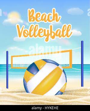 beach volleyball and net on a sea sand beach Stock Vector