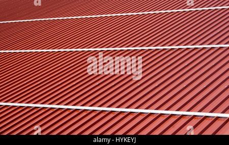 Corrugated roof metal sheets. Modern types of roofing materials. Stock Photo