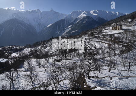 Winter landscape, Kalpa, Kinnaur, Himachal Pradesh, India Stock Photo