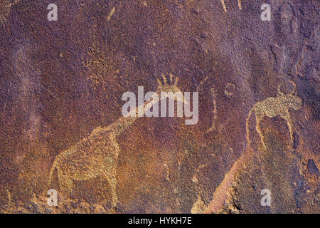 Twyfelfontein site of ancient rock engravings in the Kunene Region of north-western Namibia.One of the largest concentrations of rock petroglyphs Stock Photo