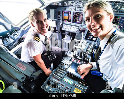 A BLONDE bombshell pilot has been documenting her sizzling hot globe-trotting lifestyle with a series of cockpit selfies that have launched her into Instagram stardom. With 126 thousand Instagram followers and climbing, awesome pictures show Maria Pettersson (32) hanging out a cockpit window, sitting inside an aircraft engine turbine and operating the controls in preparation for take-off. Other images show the Swedish pilot’s airplane lunch, relaxing as she practices yoga on a sunny beach and taking some time out to paddle board. Maria, from Gothenburg in Sweden but now living in Palermo in Si Stock Photo