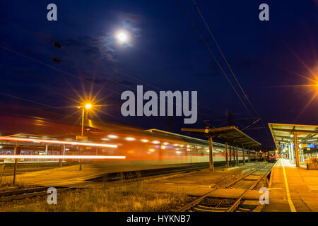 German night train departing from Offenburg station Stock Photo