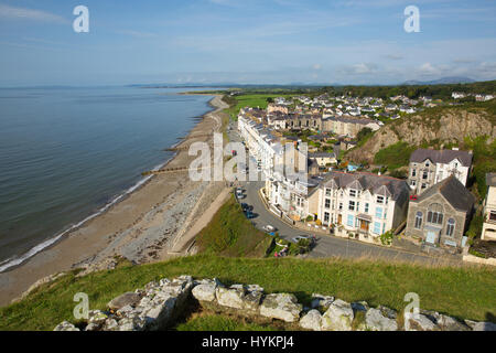 Elevated view Criccieth North Wales UK historic coastal town in summer with blue sky on a beautiful day Stock Photo