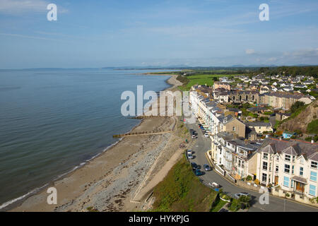 Elevated view Criccieth North Wales UK historic coastal town in summer with blue sky on a beautiful day Stock Photo