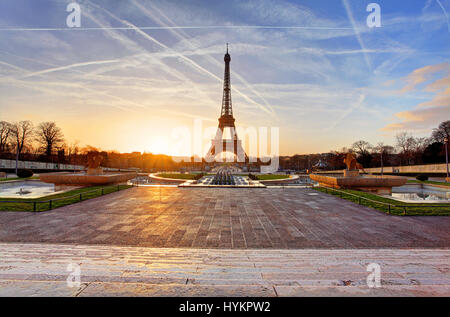 Sunrise in Paris, with the Eiffel Tower Stock Photo