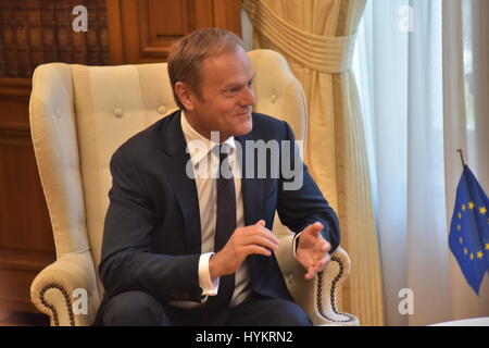 Athens, Greece. 05th Apr, 2017. President of European Parliament Donald Tusk during the meeting with the Greek Prime Minister Alexis Tsipras. Credit: Dimitrios Karvountzis/Pacific Press/Alamy Live News Stock Photo
