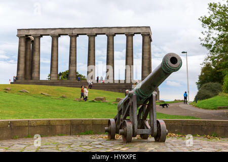 Edinburgh, Scotland - September 09, 2016: National Monument of Scotland with unidentified people. Its Scotland's national memorial to the Scottish sol Stock Photo