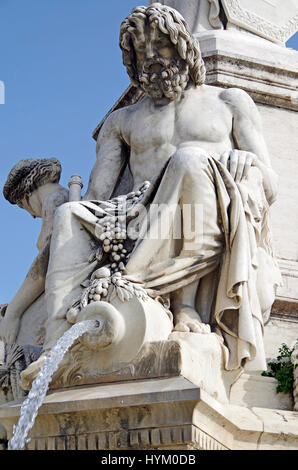 Nimes, France, detail of the Pradier fountain, completed 1852, showing sculpture representing the River Rhone (Rhodano), Stock Photo