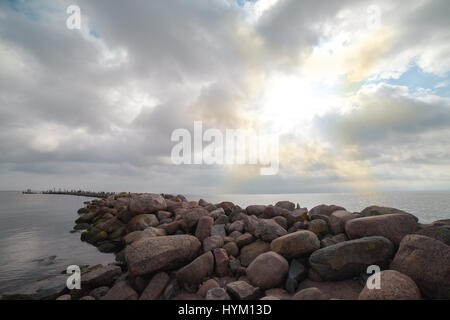 Breakwater in gulf of Riga, Baltic sea near Engure, Latvia. Stock Photo