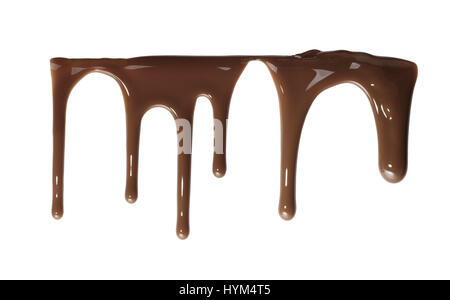 Flowing down liquid chocolate isolated on white background Stock Photo