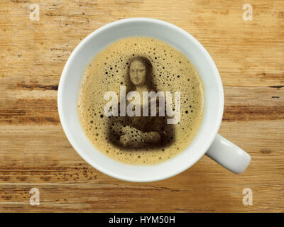 Mona lisa in coffee froth Stock Photo