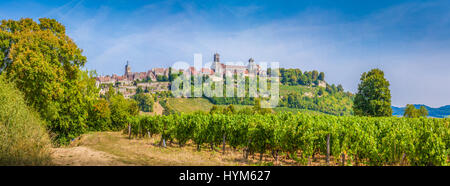 Panoramic view of the historic town of Vezelay with famous Abbaye Sainte-Marie-Madeleine de Vezelay in summer, Burgundy, France Stock Photo