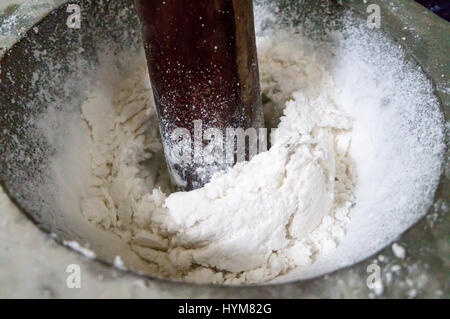 Smashing a rice bowl in noodles making process Stock Photo