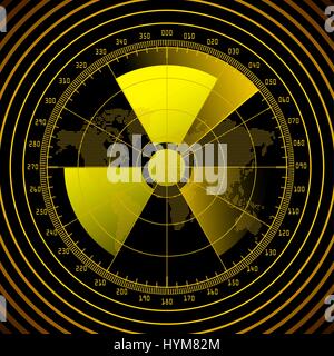 Radar screen with radioactive sign Stock Vector