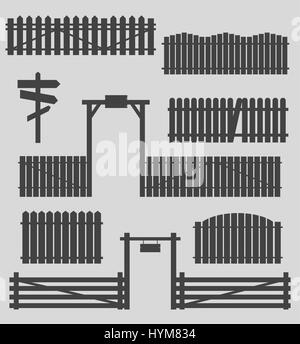 Set of wooden fences with gates Stock Vector