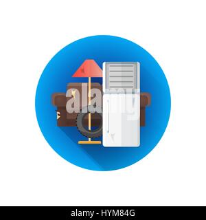 vector colorful flat design bulky recycle waste box illustration blue icon long shadow isolated white background Stock Vector