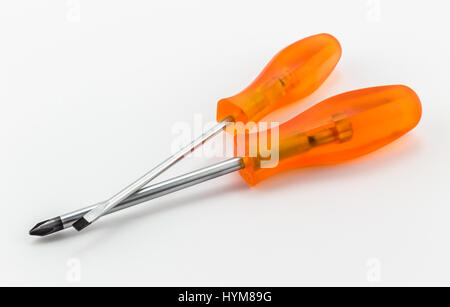 Phillips screwdriver and small screwdriver on white background Stock Photo