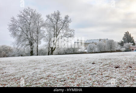 Winter landscape with castle Cerveny kamen, Slovakia Stock Photo