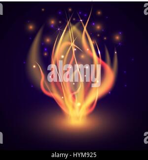Bonfire. Fire flame on dark background. Colorful vector illustration. Stock Vector