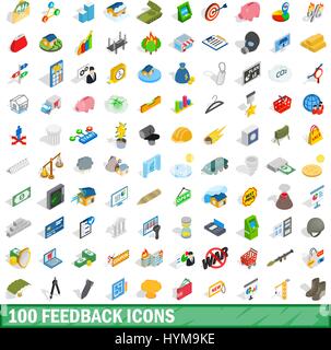 100 feedback icons set, isometric 3d style Stock Vector