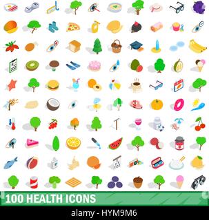 100 health icons set, isometric 3d style Stock Vector