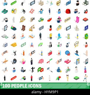 100 people icons set, isometric 3d style Stock Vector
