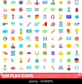 100 plan icons set, cartoon style Stock Vector