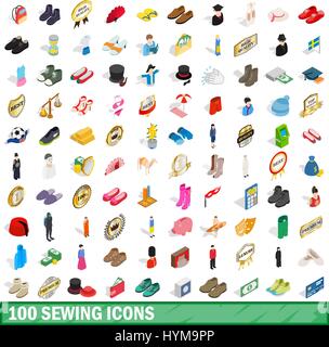 100 sewing icons set, isometric 3d style Stock Vector