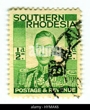 GOMEL, BELARUS, APRIL 4, 2017. Stamp printed in Southern Rhodesia shows image of  The George VI (Albert Frederick Arthur George) was King of the Unite Stock Photo