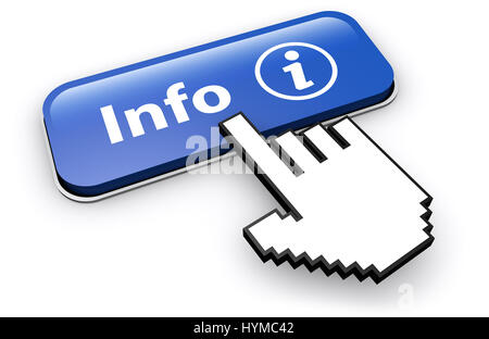 Info symbol and icon on a web button customer online support and information concept 3D illustration. Stock Photo