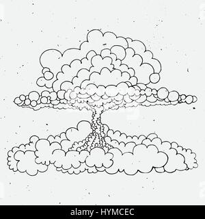 Nuclear explosion sketch cartoon vector illustration isolated on white background Stock Vector