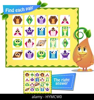 visual game for children and adults. Find 2 identical shapes Stock Vector