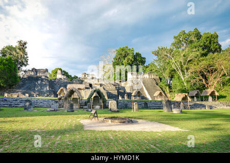 North Acropolis structures on the Grand Plaza of Tikal National Park and archaeological site, Guatemala. Central America Stock Photo