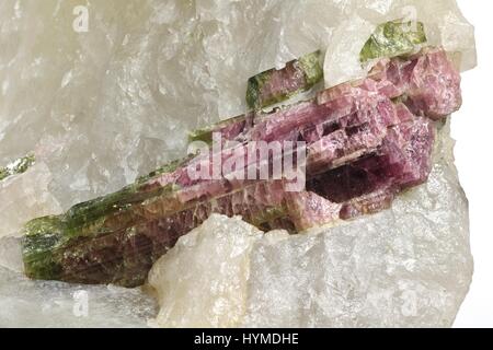 watermelon tourmaline on quartz matrix found in Brazil Stock Photo
