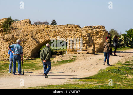 The ancient Roman Zaghouan Aqueduct once supplied water to the city of Carthage.  At 82 miles (132km) in length, it is amongthe longest aqueducts in t Stock Photo