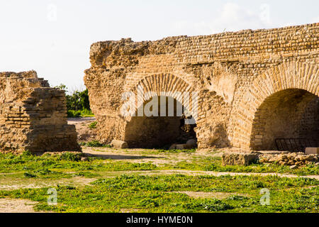 The ancient Roman Zaghouan Aqueduct once supplied water to the city of Carthage.  At 82 miles (132km) in length, it is amongthe longest aqueducts in t Stock Photo