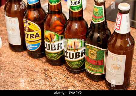 A lineup of tasty Polish beers. There is no such thing as a bad beer in Poland. Zawady Central Poland Europe Stock Photo
